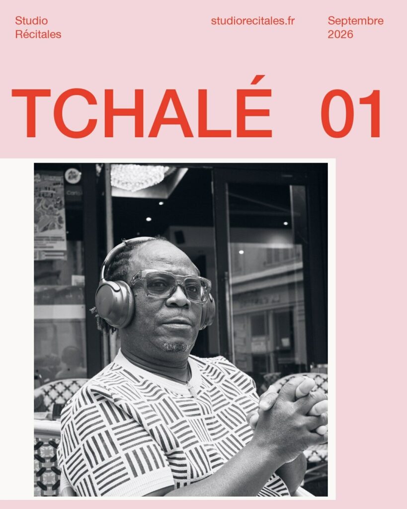 Couverture façon magazine, TCHALÉ 01, portrait noir et blanc sur fond rose